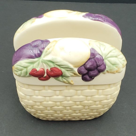 Pfaltzgraff Jamberry Napkin Holder Pat Farrell Basketweave Grapes Cherries - Picture 3 of 6